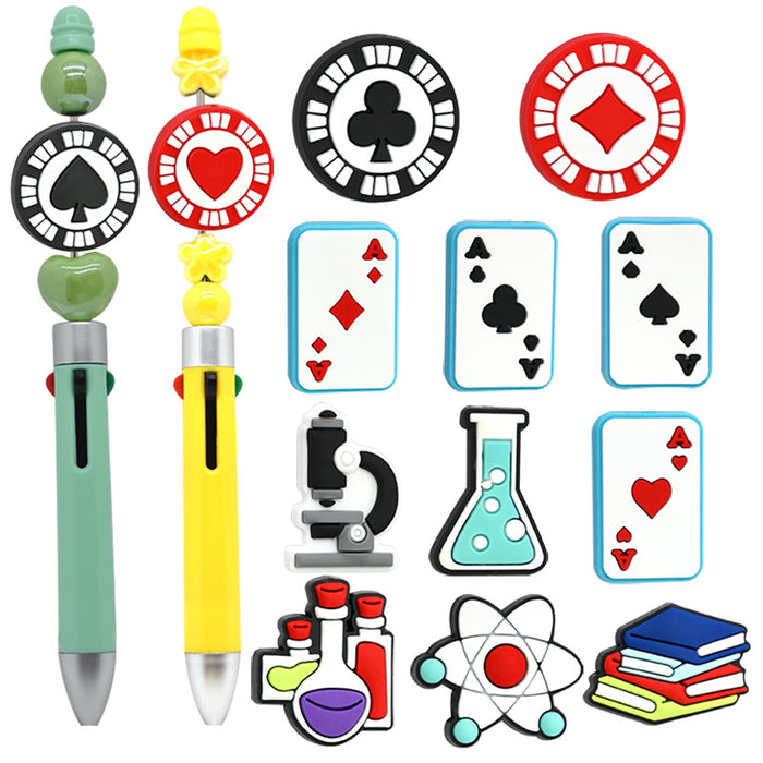 Wholesale Cross-Border School Student Playing Cards Ballpoint Pen String Beads Accessories Student Fun Stationery Diypvc Accessories
