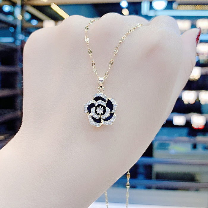 Wholesale Diamond Inlaid Camellia Flower Titanium Steel Necklace (F) JDC-NE-Wuyu001