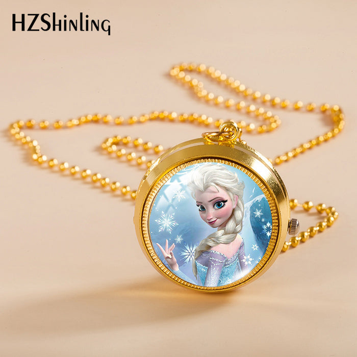 Wholesale Cartoon cute rotating pocket watch student flip necklace