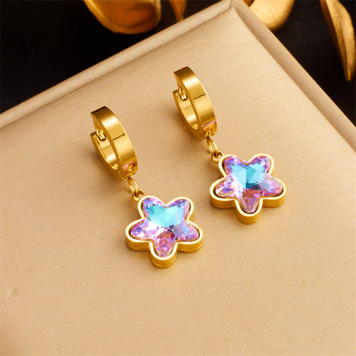 Wholesale Diamond Butterfly Gold Plated Titanium Steel Pendant Accessories Earrings