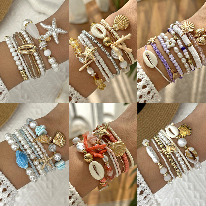 Wholesale Ocean Starfish Shell Stacking Bracelet Set Trendy Beaded Handmade Jewelry