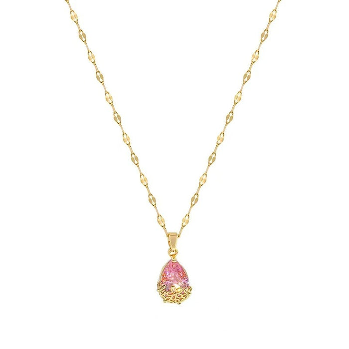 Wholesale Pink Diamond Water Drop Pendant choker necklace