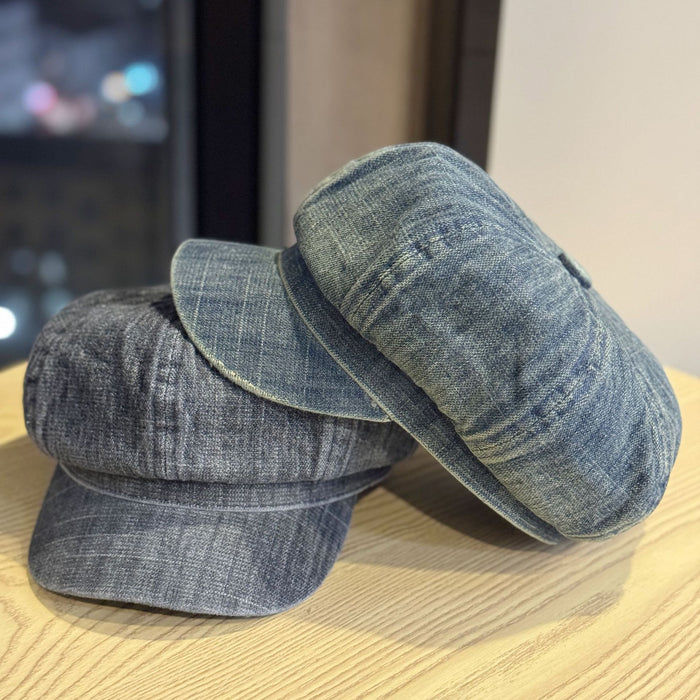 Wholesale New retro washed denim beret octagonal hat fashionable hat