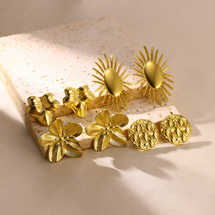 Wholesale Steel Atmospheric Simple Golden Petal Flower Earrings