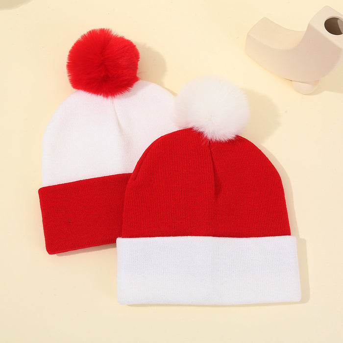 Wholesale Christmas Party Red and White Hat  Knitted Hat  Color-Blocked Woolen Hat Cuffed Dome Knitted Hat