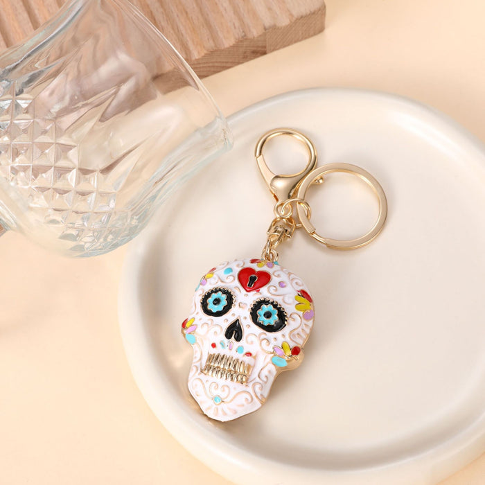Wholesale Zinc Alloy Enamel Keychain with Mandala Skull Design Trendy Car Key Accessory for Gift Boutique