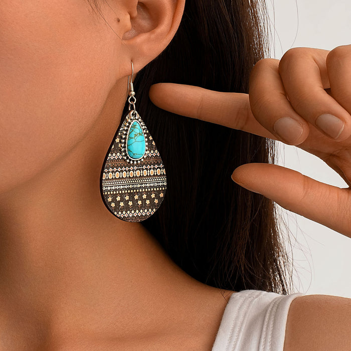 Wholesale 2pcs Retro Drop-Shaped Turquoise Earrings