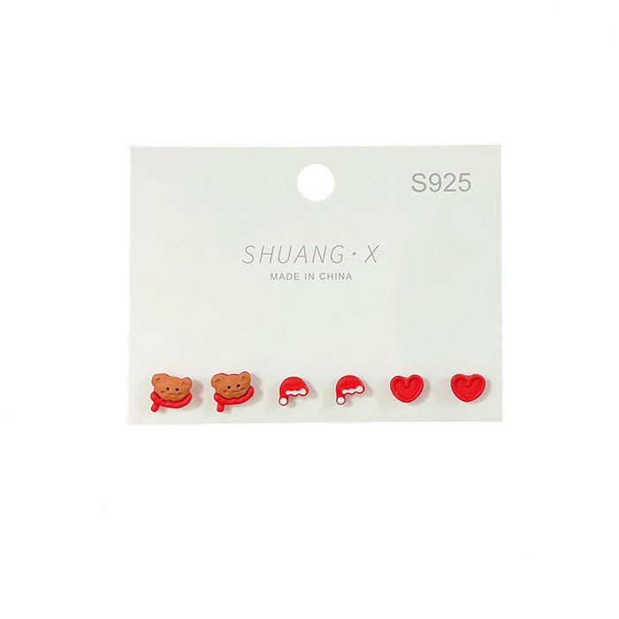 Wholesale Alloy Earrings Christmas Cute Red Bear JDC-ES-shuangx006