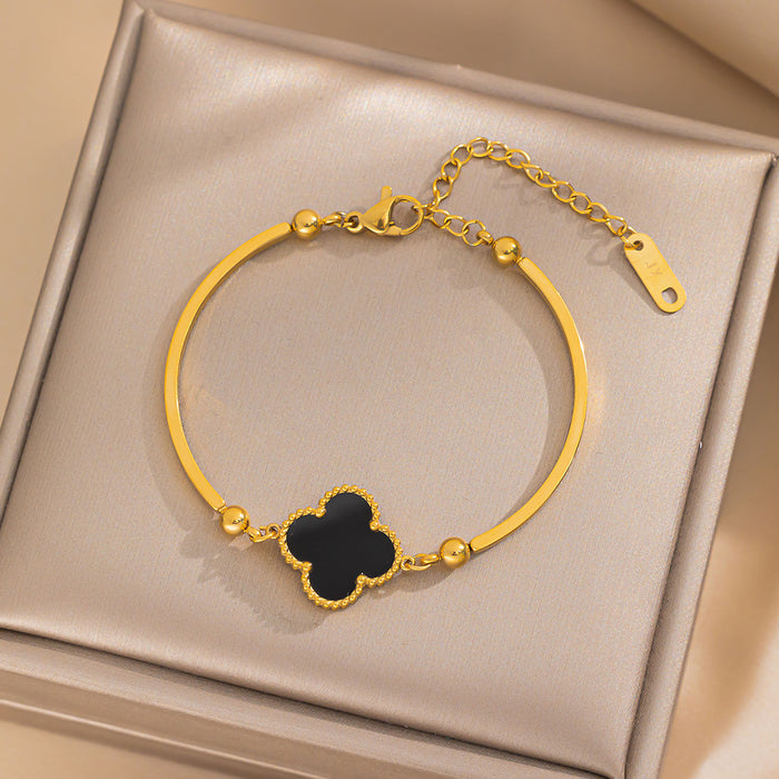 Wholesale Titanium Steel Double-sided Four-leaf Clover Bracelet JDC-BT-OBK002