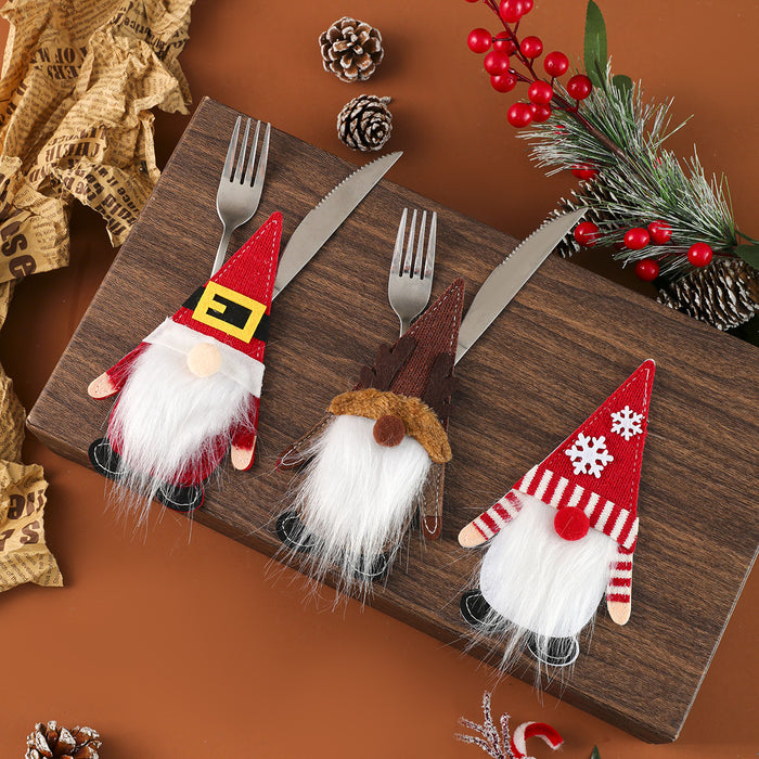Wholesale Felt Cloth Knife and Fork Set Faceless Elderly Knife and Fork Set Decoration Christmas Home Table Decorations