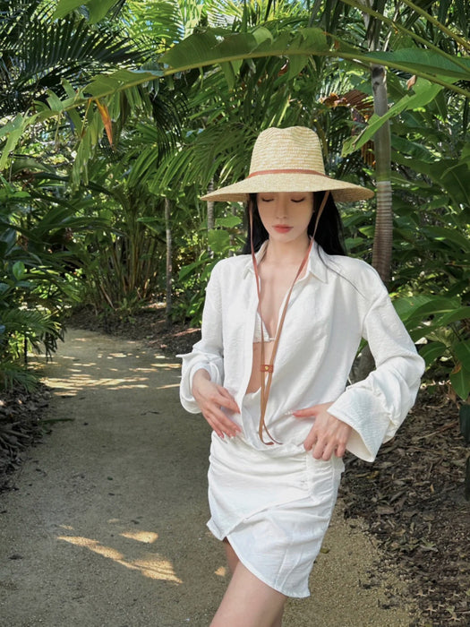 Wholesale Sexy neck hanging and backless split bikini long sleeved sunscreen shirt set