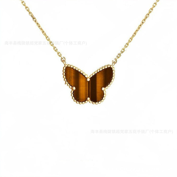 Wholesale Layering Butterfly Pendant Necklace Gold Plated White Shell Copper
