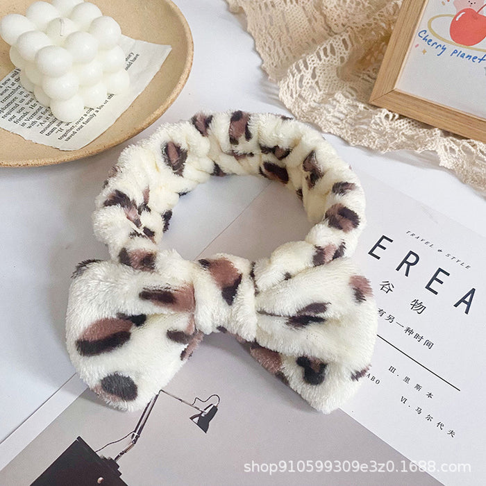 Wholesale Leopard Print Polka Dot Striped Bow Headband Women' s Face Wash Sports Headband Coral Velvet Hair Accessories