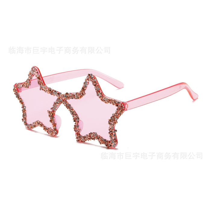 Wholesale Frameless pentagram personalized sunglasses with handmade diamond inlay
