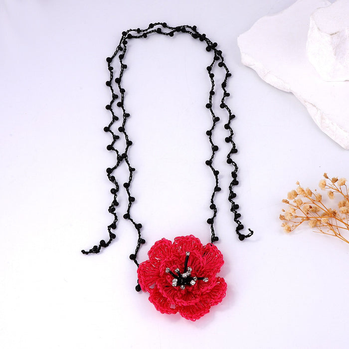 Wholesale Knitted Multi-layer Diamond Rose Flower Strap Adjustable Women's Clavicle Chain