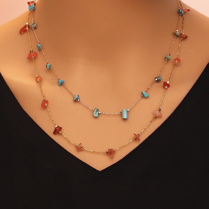 Wholesale Colorful Natural Semi-precious Stone Clavicle Chain Multi-layer Necklace for Women