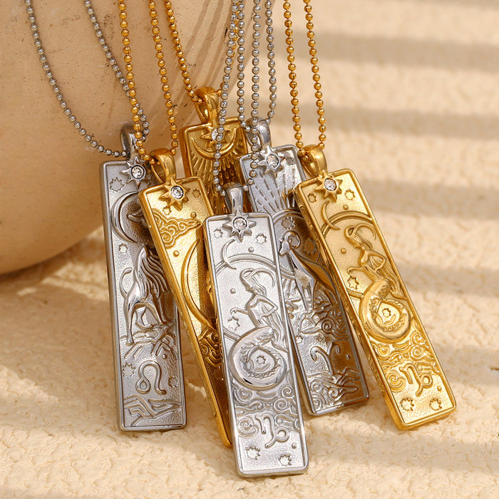 Wholesale retro geometric personality pendant stainless steel plated 18K gold square brand twelve constellation necklace women