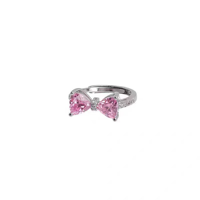 Wholesale Pink zirconium bow ring, niche design, light luxury, versatile, exquisite adjustment, romantic ring