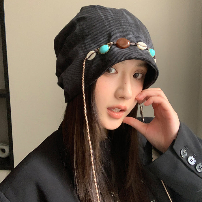 Wholesale Bohemian tie-dye pile hat with tassel beads and all-match windproof cold hat