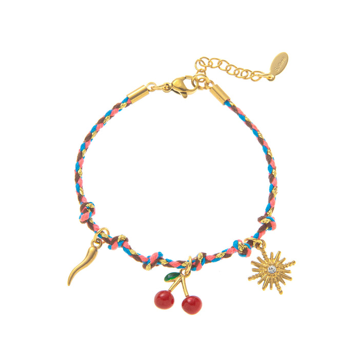 Wholesale Braided Rope Bracelet Sun Cherry Flower Fish Boots Bracelet Titanium Steel