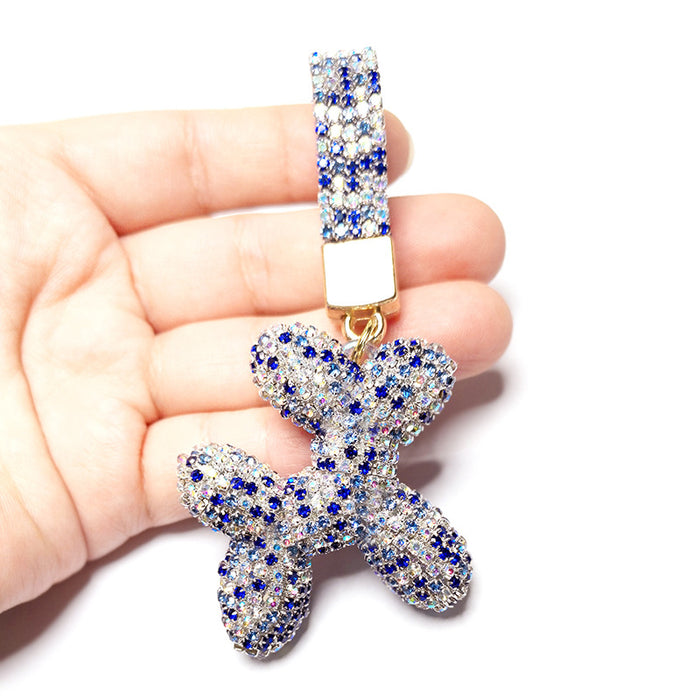 Wholesale Diamond-encrusted Leather Rope Cute Balloon Puppy Diamond-encrusted Car Keychain Pendant Doll Pendant Accessories