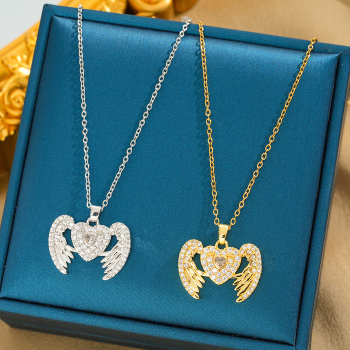 Wholesale Micro inlaid angel wings full of real gold exquisite titanium steel necklace women's trend clavicle chain manufacturers