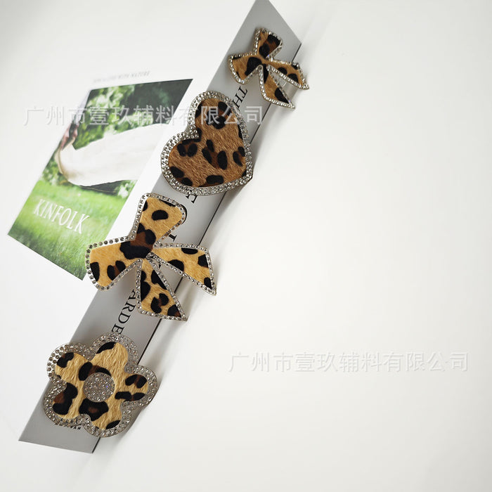 Wholesale Leopard print butterfly and flower rhinestone hotfix iron-on patches for DIY decoration.