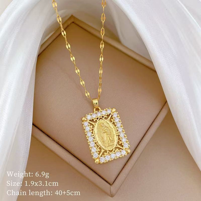 Wholesale A delicate and elegant bronze micro-set Madonna necklace with a vintage,  artistic style.