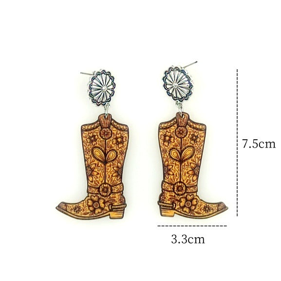 Wholesale Western Cowboy Style Wooden Printed Earrings JDC-ES-Yinxue003