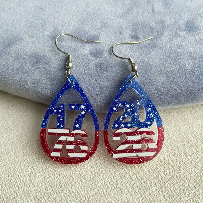 Wholesale Acrylic Double Layer Heart Drop Earrings Jewelry Accessory Independence Day