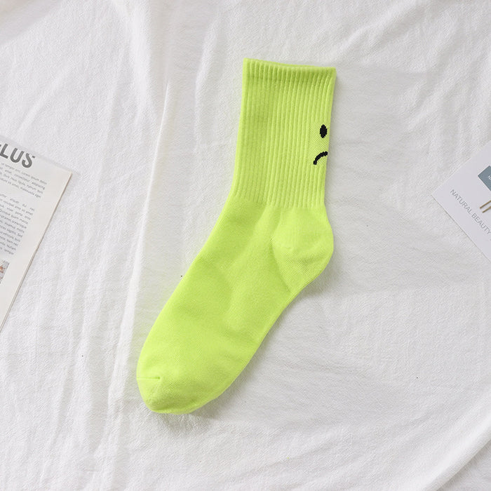 Wholesale Smiling face socks Solid color women's socks Middle tube socks Women's calf socks Cotton socks