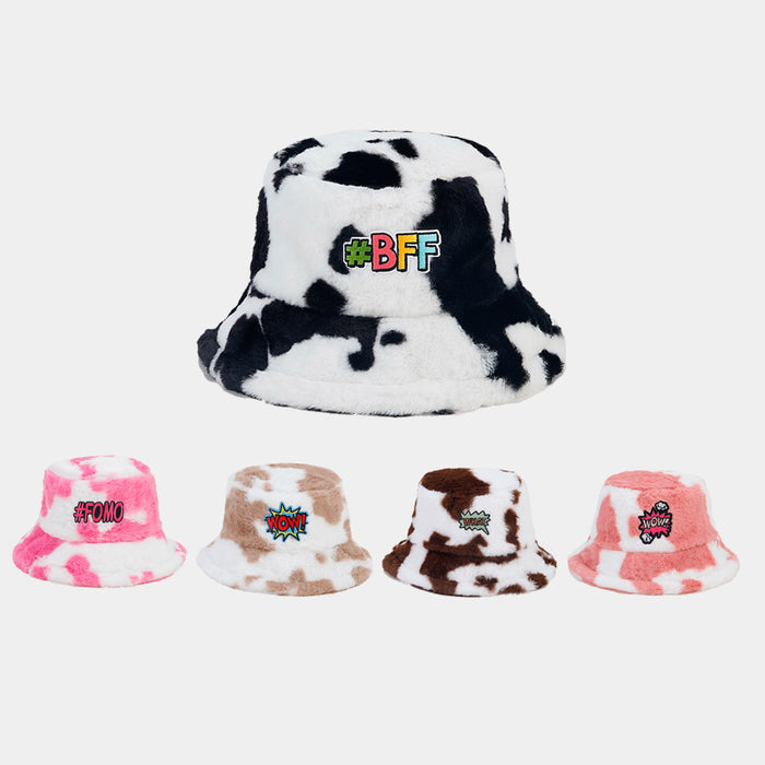 Wholesale Cow Pattern Plush Bucket Hat JDC-FH-LvY050