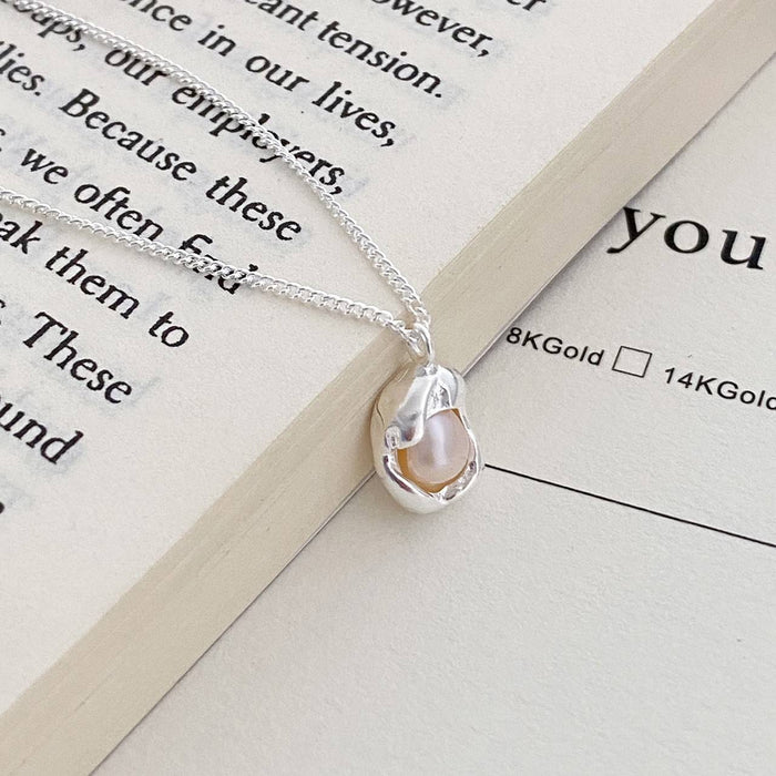Wholesale  s925 Sterling Silver Pearl Geometric Necklace Women's Simple Design Niche Clavicle Chain