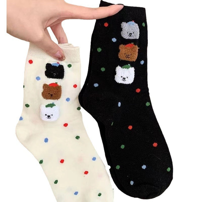 Wholesale Colorful little bear socks women's autumn and winter cotton retro cute sweet girl socks