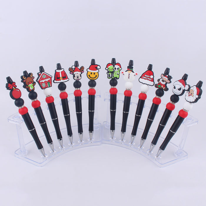 Wholesale Cartoon Christmas Santa Claus Silicone Plastic Bead Pen JDC-PN-GuangTian011