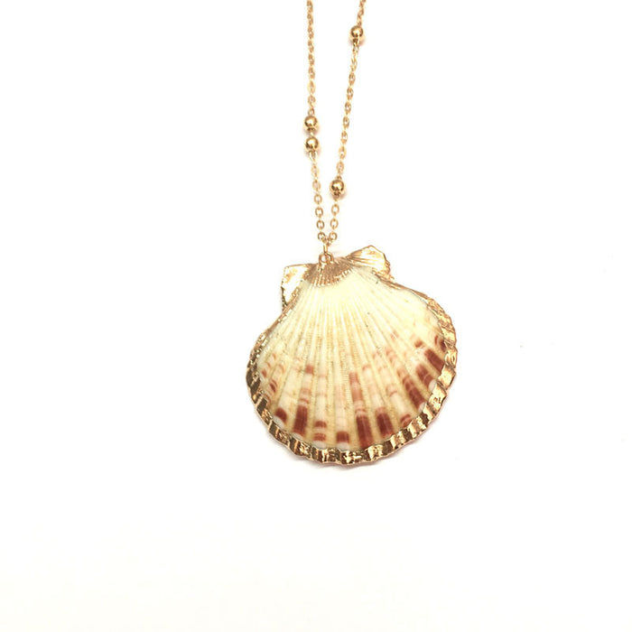 Wholesale Bohemian Beach Style Shell Pendant Necklace Gold Plated Edge Jewelry Accessory MOQ≥2