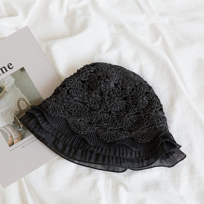 Wholesale Hollow woven lace edged straw hat versatile fisherman hat