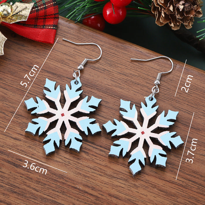 Wholesale Winter Christmas Gradient Hollow Snowflake Wooden Double-Sided Earrings