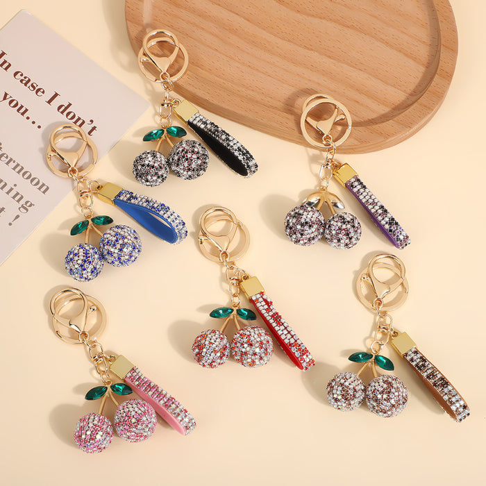 Wholesale Modern minimalist cherry keychain with diamonds
