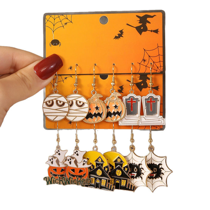 Wholesale Cute cartoon style ghost pumpkin head design pendant earrings set  earrings for women