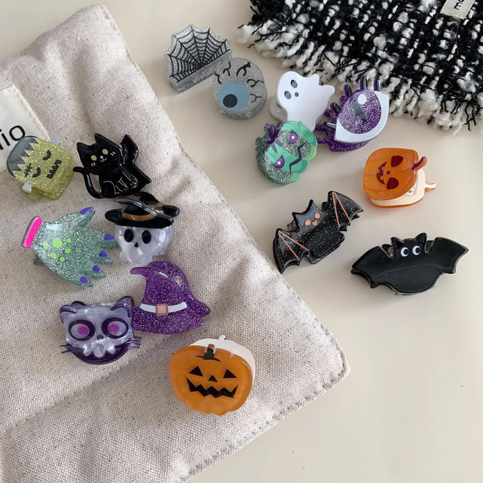 Wholesale  Fun Small Clip Funny Ghost Pumpkin Black Bat Personalized Acrylic Hair Clip Hair Accessory