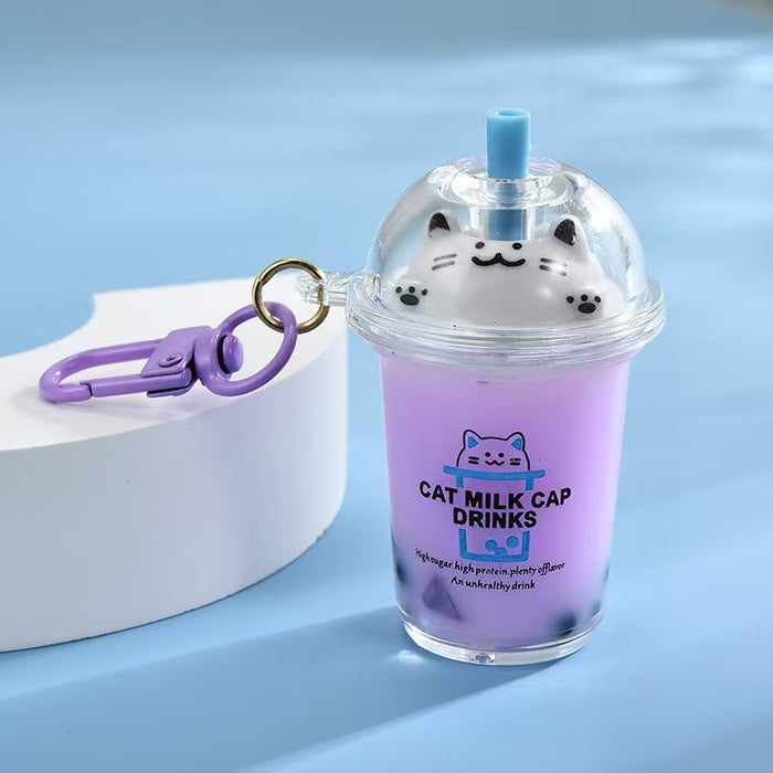 Wholesale Quicksand Cat Bubble Tea Keychain