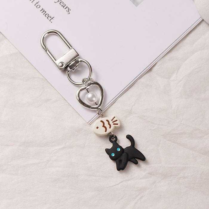 Wholesale Black Cat Fish Cute Pendant Phone Chain Simple Personality  Bag Pendant Keychain