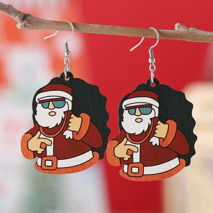 Wholesale Christmas Santa Pendant Earrings Wooden Double-sided Earrings Christmas