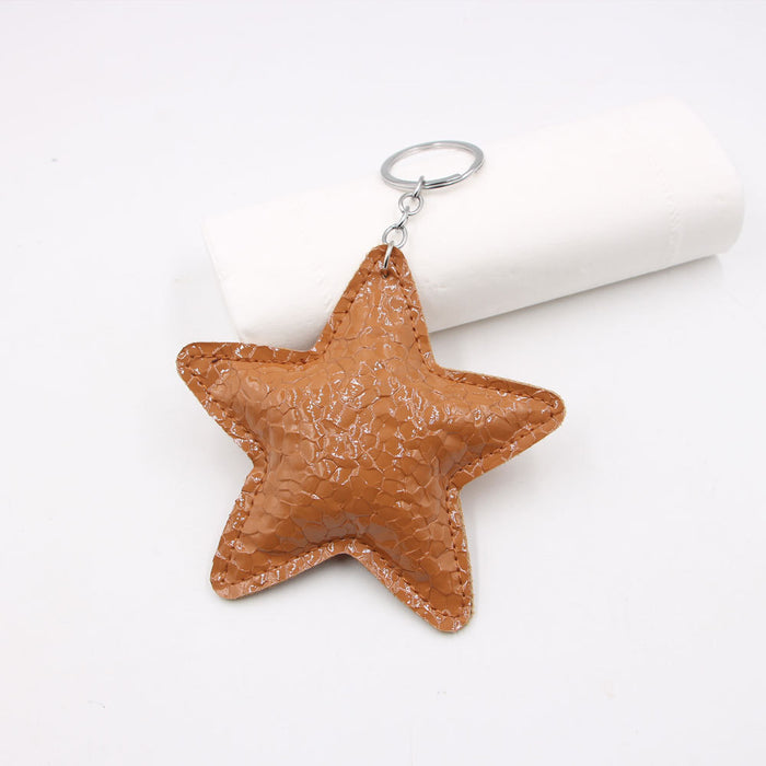 Wholesale Large Pleated Leather Five-Pointed Star Keychain Lanyard with Pendant Accessories