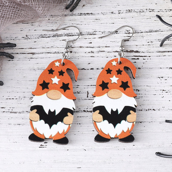 Wholesale  Bat Skull Cute Dwarf Pendant Earrings Wooden Gothic Double-sided Earrings