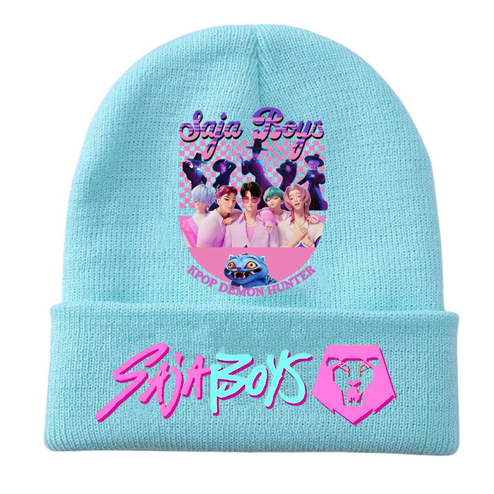 Wholesale Kpop Knitted hat fashion curled brim beanie printed