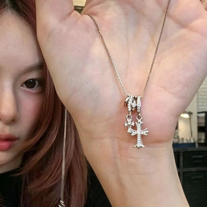 Wholesale Coffee Gold Double Cross Necklace Stylish Layering Collarbone Chain For Women Fashion Accessory Boutique Resale Gift