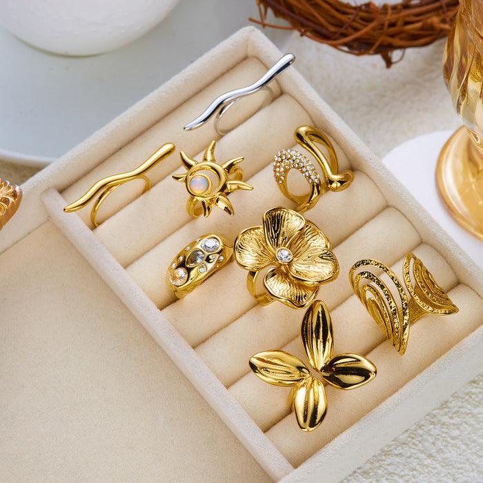 Wholesale Butterfly Sun Open Ring Stainless Steel Gold Plated Fashion Jewelry Accessory