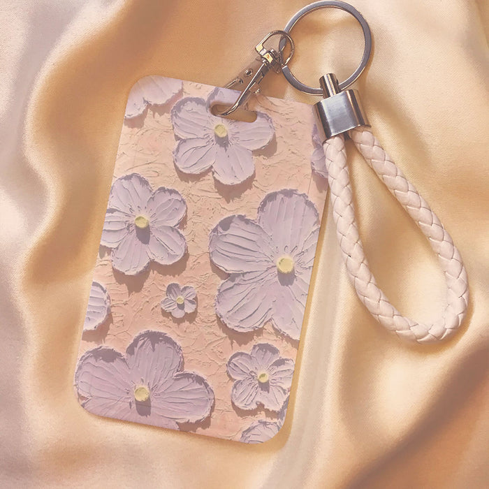 Wholesale Oil Painting Flower Card Holder with Lanyard Keychain